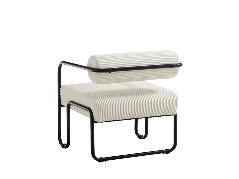  Fauteuil lounge en velours côtelé avec dossier cylindrique et structure métallique noire, design industriel beige  - Conforama E