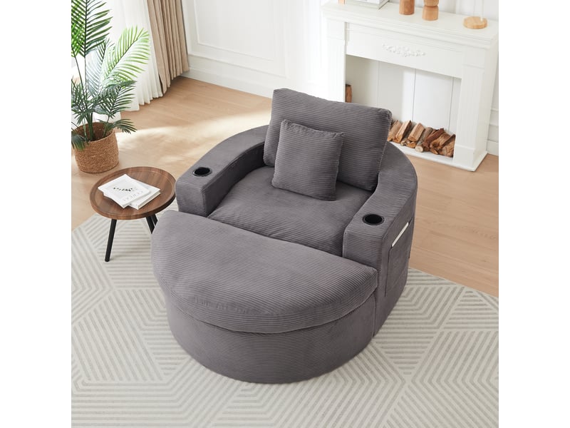 Canapé 1 place avec repose-pieds, rangement latéral et porte-gobelet, fauteuil lounge, velours côtelé, gris OMNIGLINT TRADING LTD - Conforama D