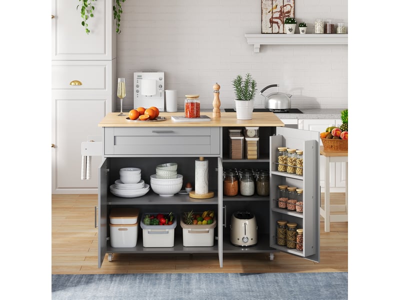  Desserte mobile cuisine 132,5x44(70)x90 cm, plan extensible 120x44-120x70, rangement modulable, panneau mdf, gris  - Conforama D