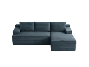 Canapé d'angle réversible convertible <strong>BIQZUYA</strong> <strong></strong> 4 places Velours côtelé gris avec coffre de rangement