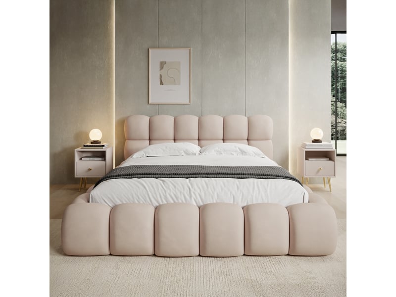 Lit coffre tomaso 180cm velours beige  - Conforama D
