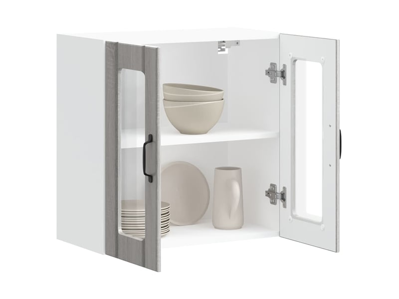  Meuble de rangement, armoire murale de cuisine et porte en verre lucca sonoma gris  - Conforama E