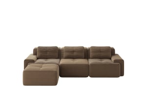 Canapé modulable en l 293x177x69 cm 3 places, sans montage, assise profonde, avec pouf, en velours côtelé, marron