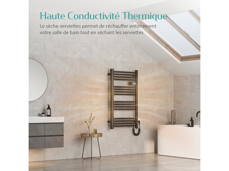  Emke sèche-serviette électrique aluminium commande tactile température réglable - 960 x 540 mm noir 500w  - Conforama B