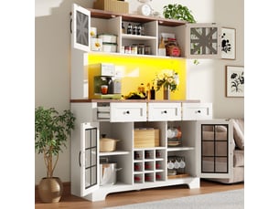 Armoire de rangement led avec 1 tiroir, niches et casier à vin pour cuisine et salon, 120 × 40 × 180 cm