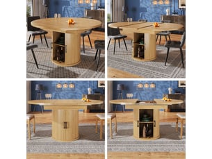Table extensible 118-158 cm table de salle à manger ronde forme ovale une fois déployée jusqu’à 6 personnes couleur bois