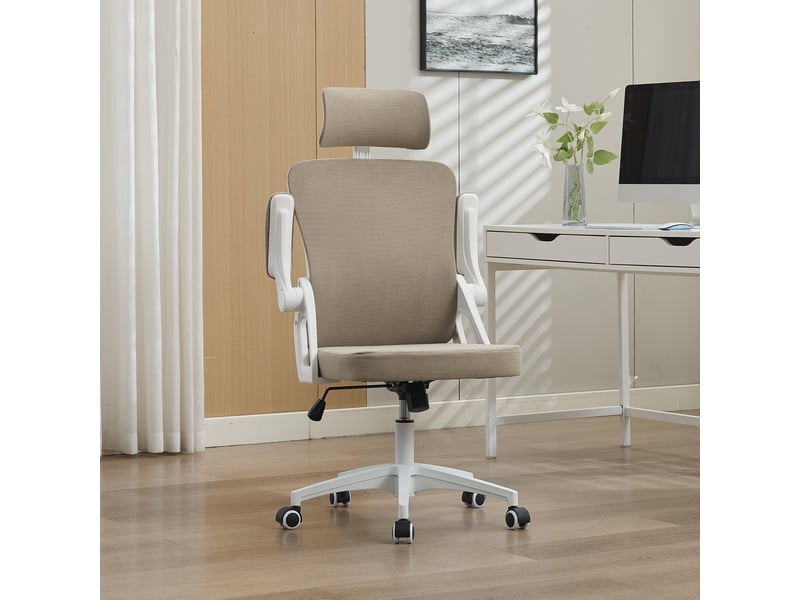 Chaise de bureau 65 x 58 x 118,5-128 cm – chaise ergonomique – appui-tête réglable – blanc - Conforama D