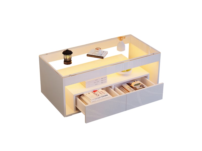  Table basse rectangulaire blanc avec 2 tiroirs - 50x100 cm led panneau de particules table basse blanc - Conforama A