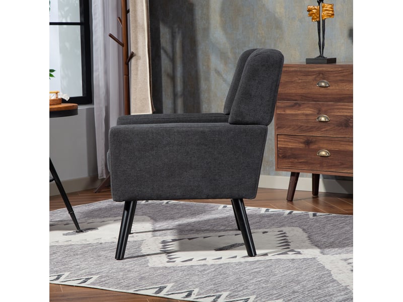  Fauteuil gris foncé avec capitonnage à boutons, coussin en mousse haute densité et pieds en bois pour petits espaces  - Conforama D