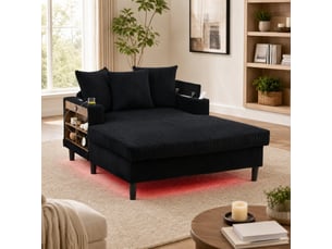 Chaiselongue multifonction avec rangement, usb et led en velours côtelé noir evryae