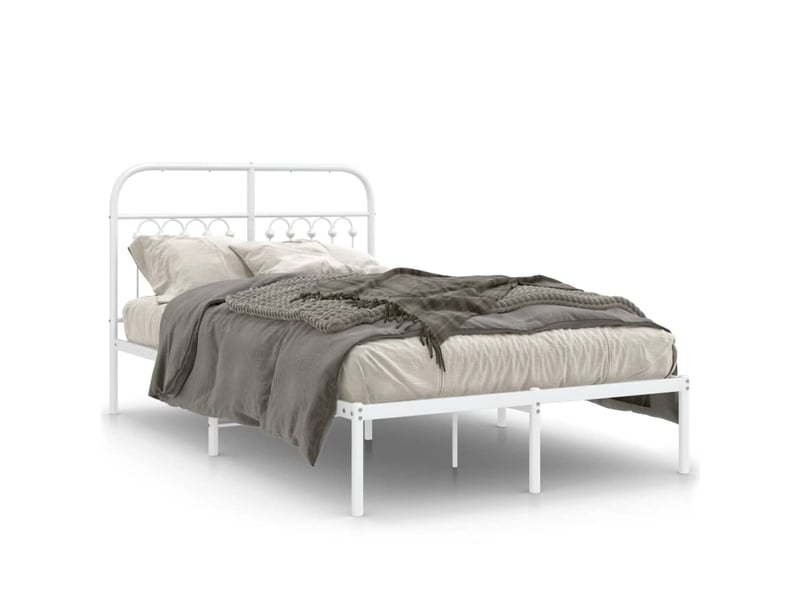 Lit double- lit adulte -  cadre de lit métal sans matelas et tête de lit blanc 120x200 cm  - Conforama A