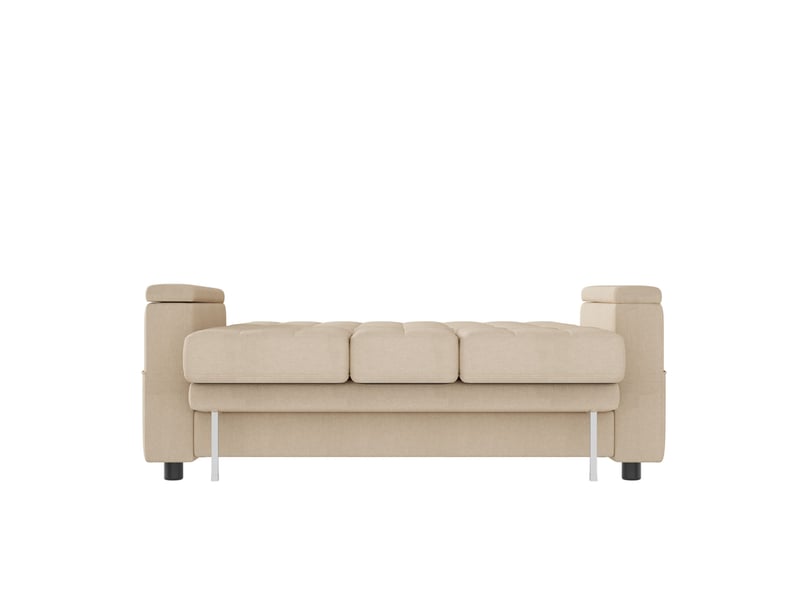  Canapé-lit 2 places 159 x 142,5 cm – beige – dossier réglable, rangements et 2 coussins  - Conforama D