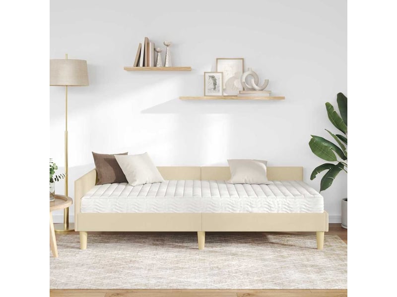  Lit simple | lit adulte | cadre de lit d'angle avec matelas 2 pcs crème tissu 90x190 cm  - Conforama D