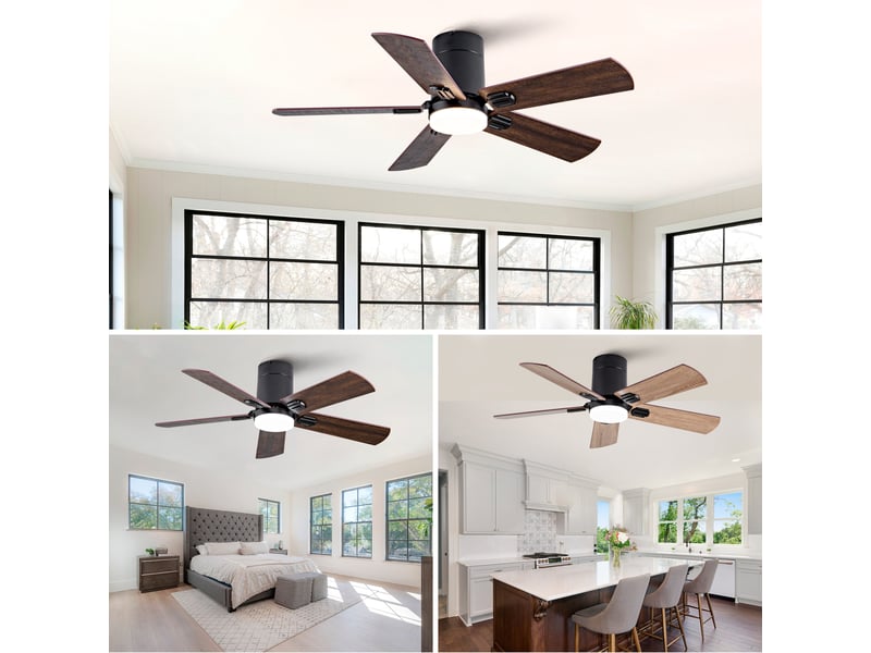  Ventilateur de plafond 42 pouces avec télécommande, led dimmable 3 températures, moteur dc silencieux réversible, noir  - Conforama C