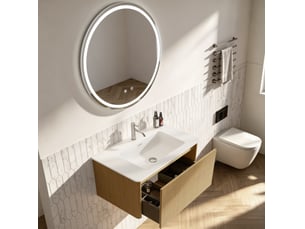 Meuble de salle de bain suspendu 81 x 46,5 cm – chêne – vasque intégrée et miroir led réglable