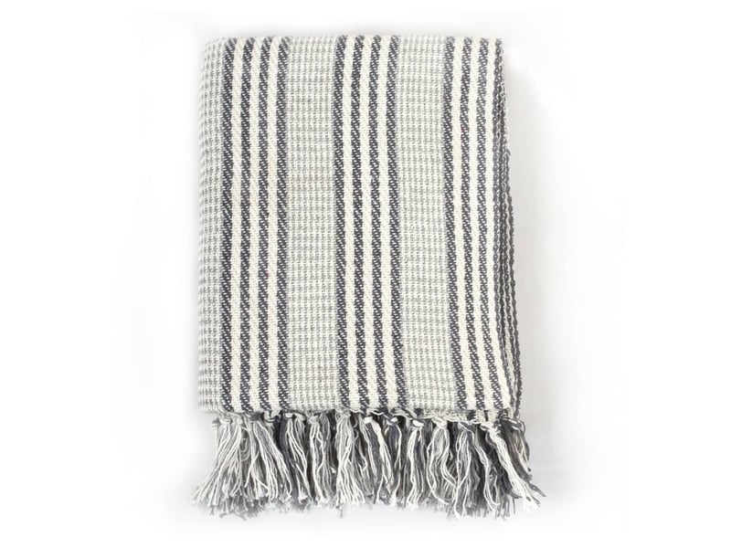  Couverture coton à rayures 160x210 cm gris et blanc  - Conforama A