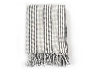 Couverture coton à rayures 160x210 cm gris et blanc