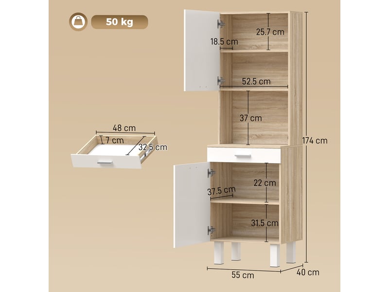  Meuble de cuisine de 174 cm avec tiroir, étagères, plan de travail et passe-câbles  - Conforama E