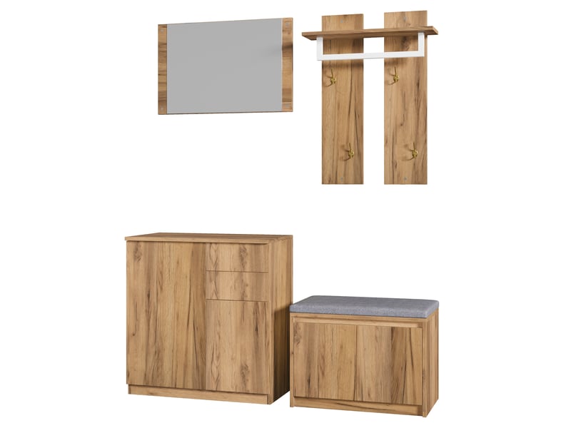  Vestiaire d'entrée avec miroir, tringle, banc et rangements naturel 130x35x124.5 cm N657P49203435N - Conforama B