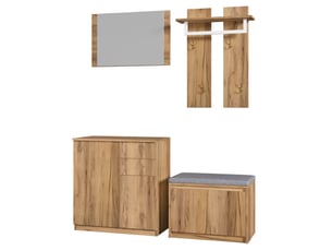 Vestiaire d'entrée avec miroir, tringle, banc et rangements naturel 130x35x124.5 cm