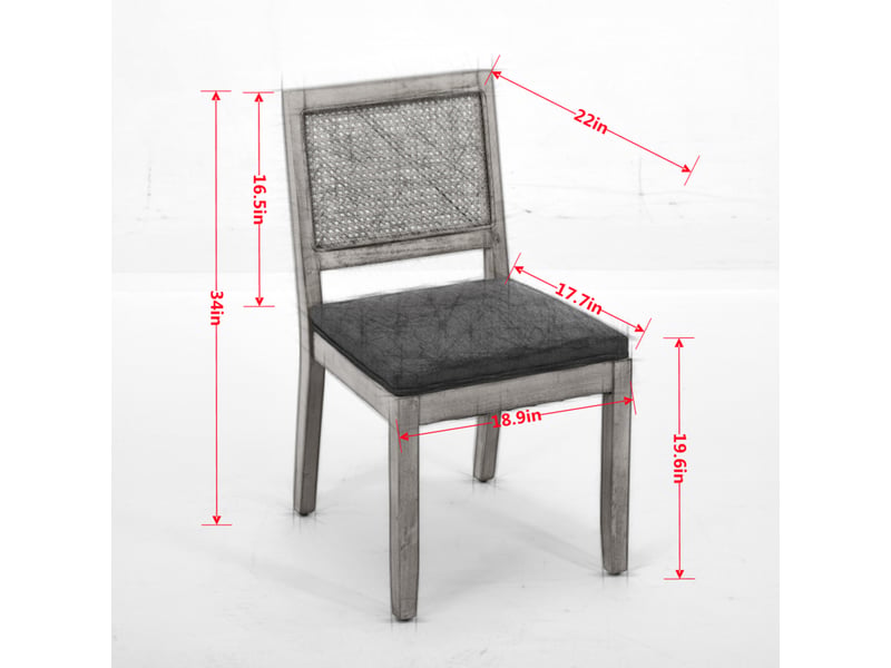 Lot de 2 chaises de salle à manger style rustique, dossier en cannage effet rotin, assise en lin à ressorts en s, cadre en bois massif, brun clair - Conforama D