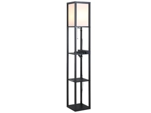 Lampadaire moderne, éclairage intérieur gain de place avec étagères pour salon, coton, mdf 26 x 26 x 160 cm, noir et blanc