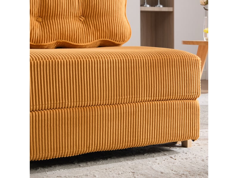 Fauteuil convertible lit single design scandinave cord orange structure bois clair 90x86x84 cm - Conforama W