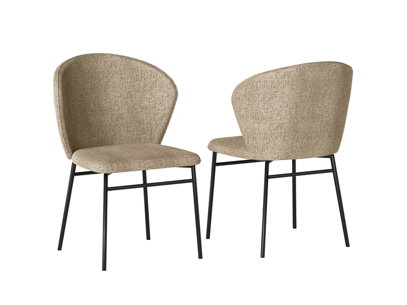  Lot de 2 chaises de salle à manger assise rembourrée en tissu aspect lin pieds en acier stable design moderne marron clair  - Conforama A