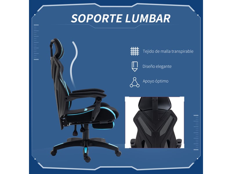  Chaise de bureau ergonomique, chaise gaming avec repose-pieds rétractable, noir et bleu 65x65x119-129 cm  - Conforama R