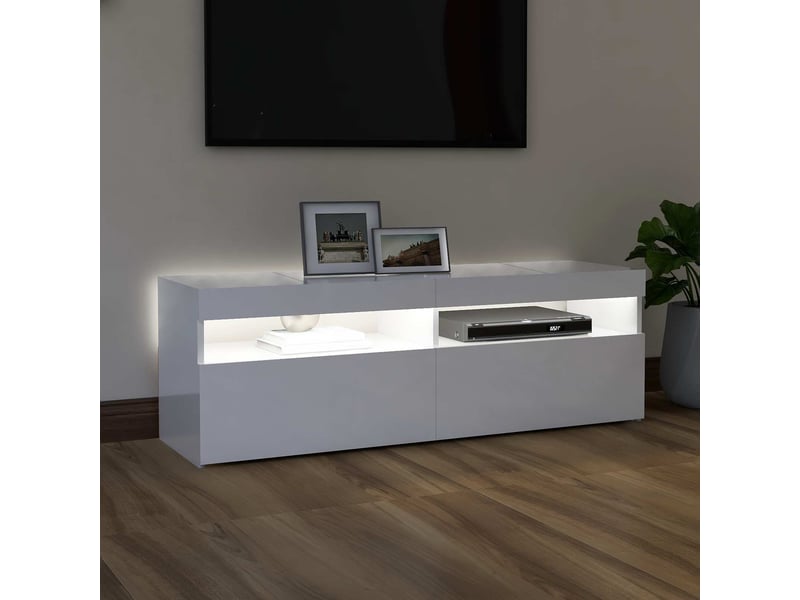  Meuble tv - banc tv - meuble de rangement avec lumières led blanc brillant 120x35x40 cm  - Conforama C