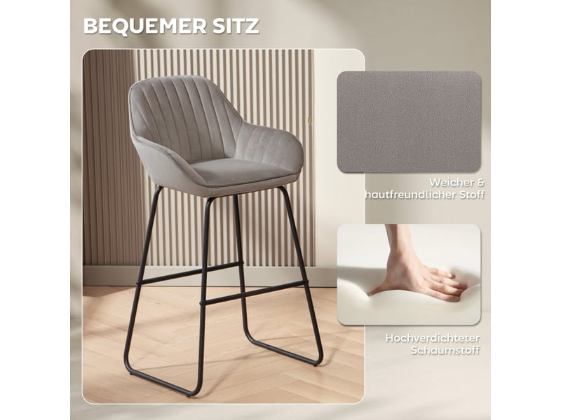  Lot de 2 tabourets de bar,avec accoudoirs et repose-pieds,polyester,gris  - Conforama E