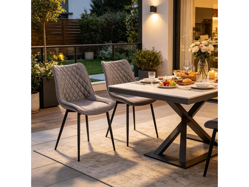  Chaises de salle à manger lot de 2 avec dossier ergonomique  - pieds en métal, simili cuir - gris foncé  - Conforama E