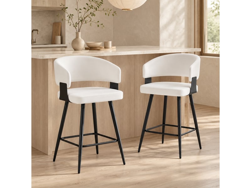  Tabourets de bar lot de 2 avec dossier et repose-pieds - lpospi - assise ergonomique, similicuir pu - blanc  - Conforama B