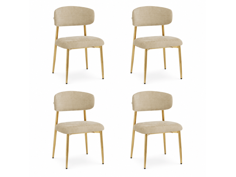 Lot de 4 chaises repas 51x50x81 cm, style moderne, assise rembourrée, patins réglables, métal et bois, marron et doré - Conforama A