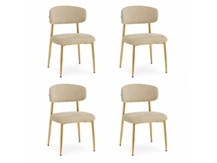 Lot de 4 chaises repas 51x50x81 cm, style moderne, assise rembourrée, patins réglables, métal et bois, marron et doré