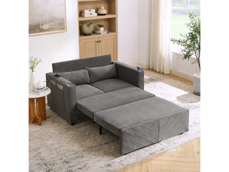 Canapé-lit 2 places 3-en-1: grand et élégant, minimaliste, coulissant, usb intégré, gris foncé, idéal sieste - Conforama B