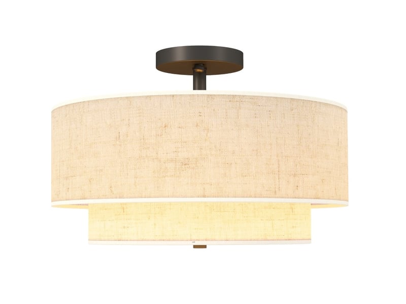  Suspension 40x40x26 cm à doubles abat-jour aspect lin métal blanc crème  - Conforama A