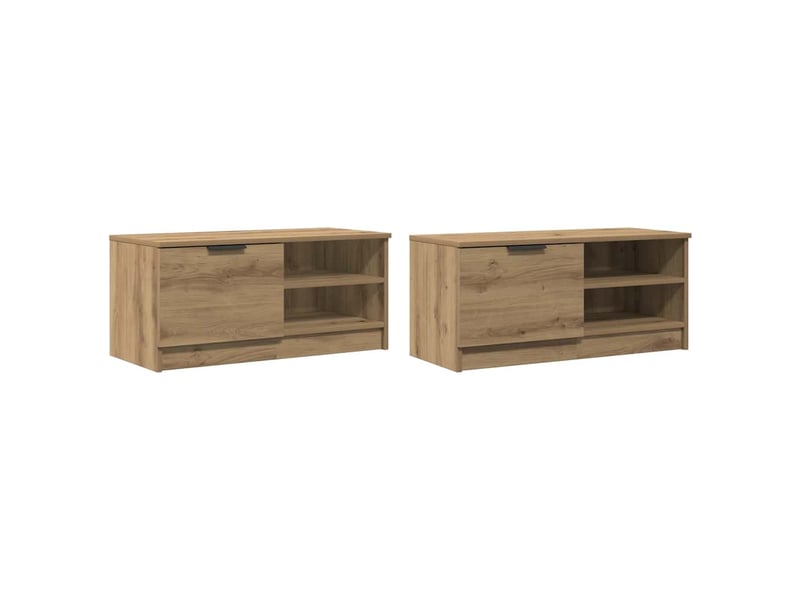  Lot de 2 meuble tv bas salon chêne artisanal 80x35x36,5cm bois d'ingénierie  - Conforama A