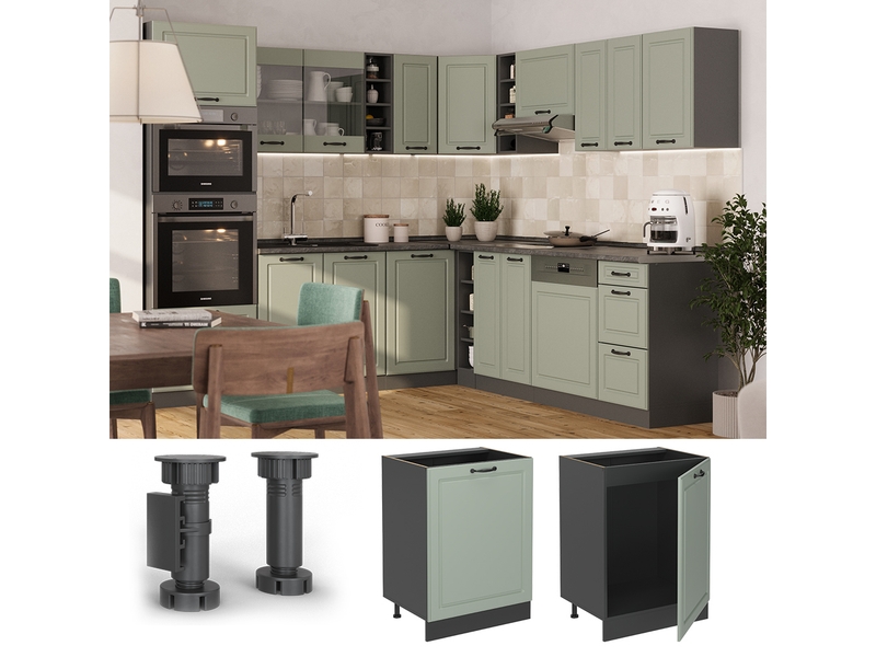  Vicco meuble bas de cuisine, mint campagneanthracite, 60cm avec 1 porte plan de travail marbre  - Conforama D