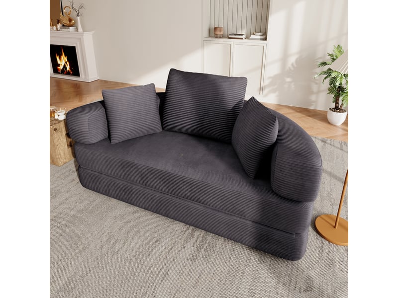  Canapé-lit convertible 2 en 1 en velours côtelé, lit ovale 173 x 176 cm, canapé pliable avec coussins pour salon et chambre  - Conforama D