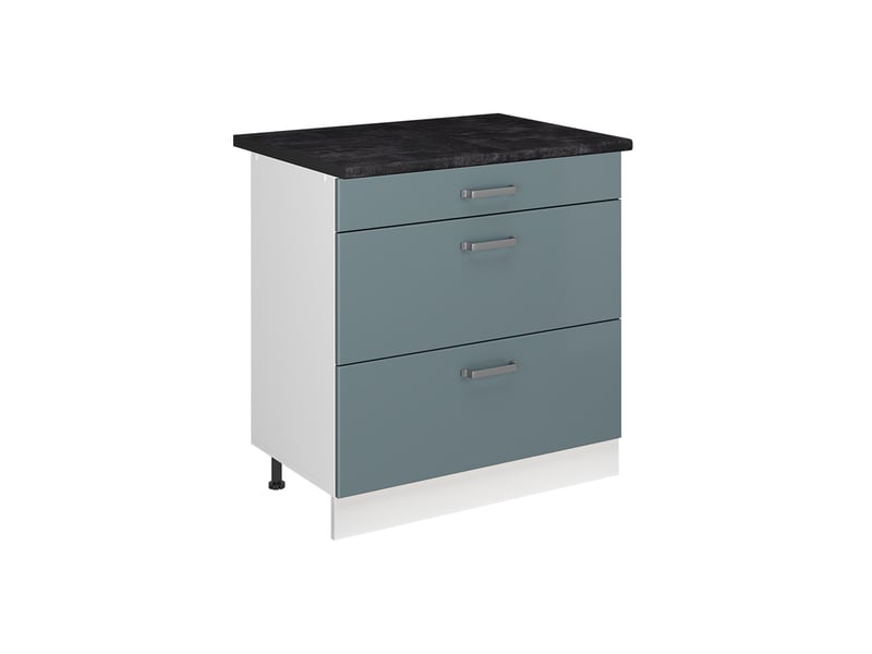 Vicco meuble cuisine, bleu-grisblanc, 80cm avec 3 tiroirs plan de travail anthracite - Conforama A