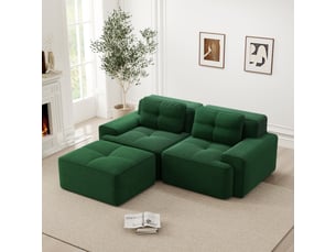 Canapé d’angle modulable,204x177x69 cm,2 places avec ottoman,corduroy,vert