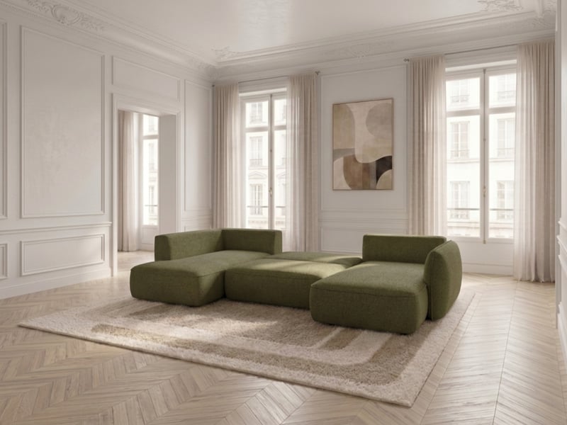  Bobochic canapé d'angle panoramique convertible esmee tissu chenille vert  angle droit ESMEE - Conforama D