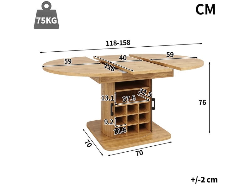  Naturel table à manger extensible avec rangement, design moderne, structure fonctionnelle pour cuisine et salle à manger  - Conforama B