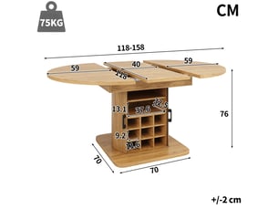 Naturel table à manger extensible avec rangement, design moderne, structure fonctionnelle pour cuisine et salle à manger