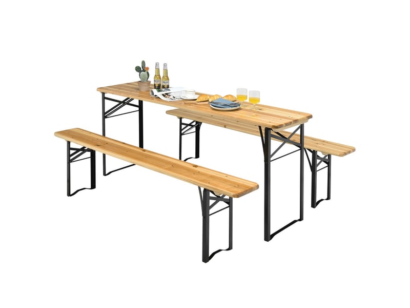  Lot de 1 table et 2 bancs pliants pour pique-nique 176 x 46 x 76 cm imperméables ambiance rustique en bois sapin en noir 20_0019181  - Conforama A