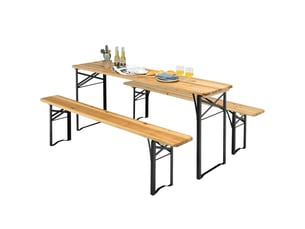 Lot de 1 table et 2 bancs pliants pour pique-nique 176 x 46 x 76 cm imperméables ambiance rustique en bois sapin en noir 20_0019181