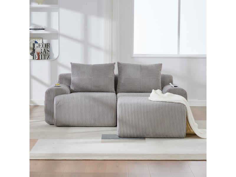  Canapé d'angle réversible fixe 2 places tissu gris clair  - Conforama D