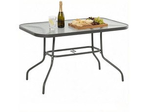 Table de jardin rectangulaire 120x80x70 cm 8 personnes avec trou pour parasol métal gris