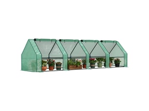 Mini serre de jardin avec 4 portes enroulables et bâche extensible, en acier et pe, 360 x 90 x 90 cm, verte